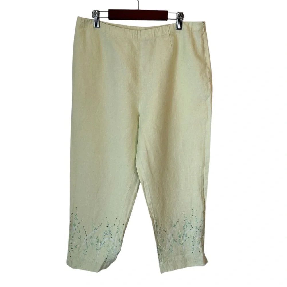 Ann Taylor Loft Pale Yellow Floral Embroidered Women’s Capri Pants No Size ? 8 - Picture 2 of 8
